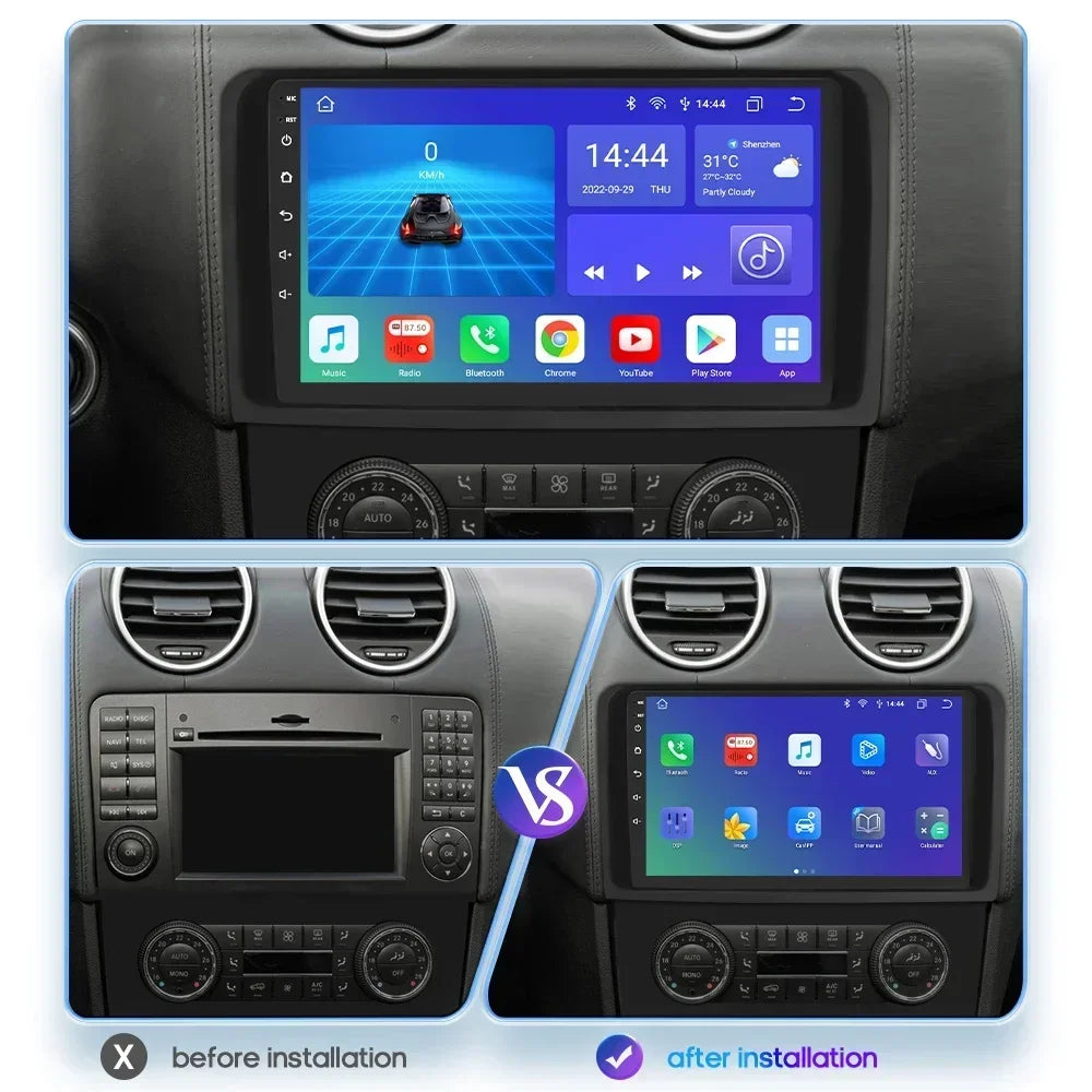 Mercedes ML W164 X164 ML350 ML300 GL500 ML320 ML280 GL350  9" Android 14 Carplay Android auto wireless wifi bt gps 4g AUTMMQVN