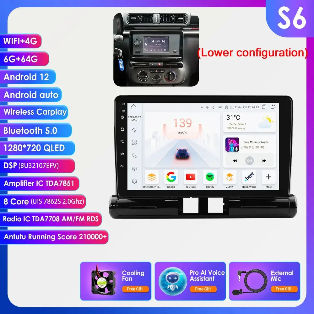 Citroen C3 C4 Aircorss  2017 - 2023 9" ANDROID 12 Carplay Android auto wireless radio RDS WIFI GPS BT USB AUTMCTRC349