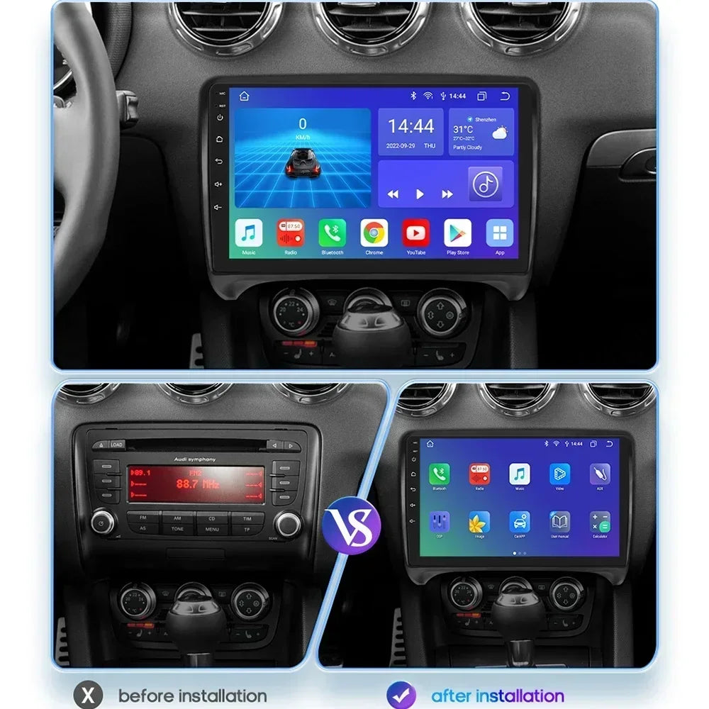 AUDI TT MK2 8J 2006 -2014 9" Android 14 Carplay Android auto wireless wifi bt gps 4g  AUTMMWU1