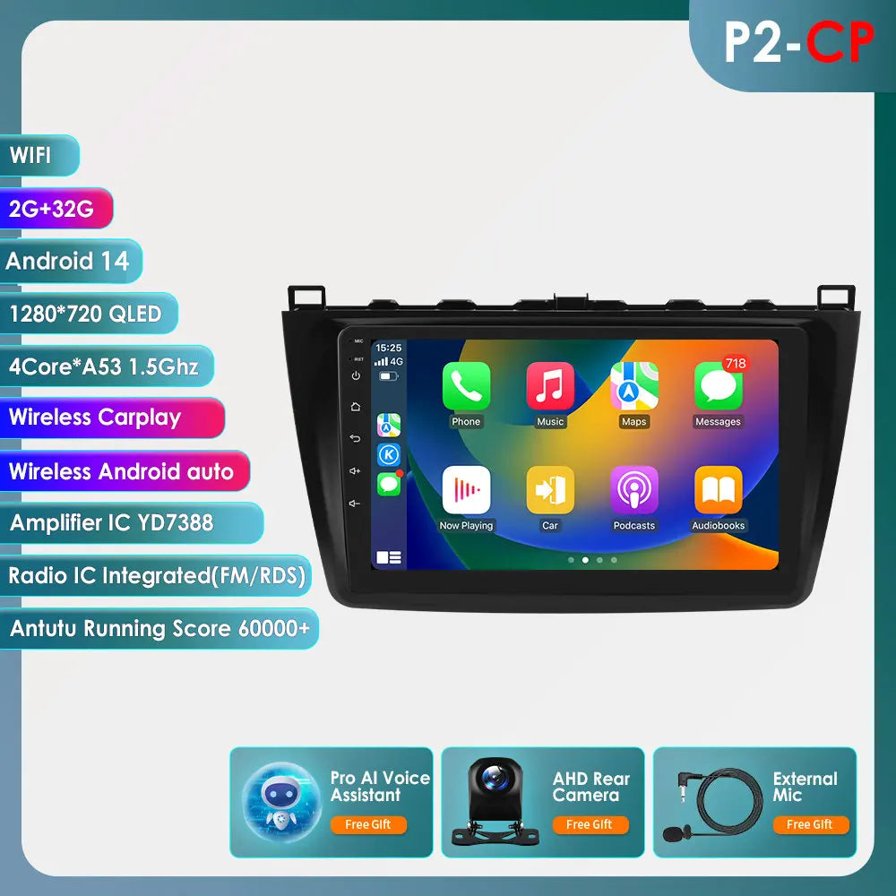 Mazda 6 2007 - 2012 9" Android 14 Carplay Android auto wireless wifi bt gps 4g AUTMJSBD