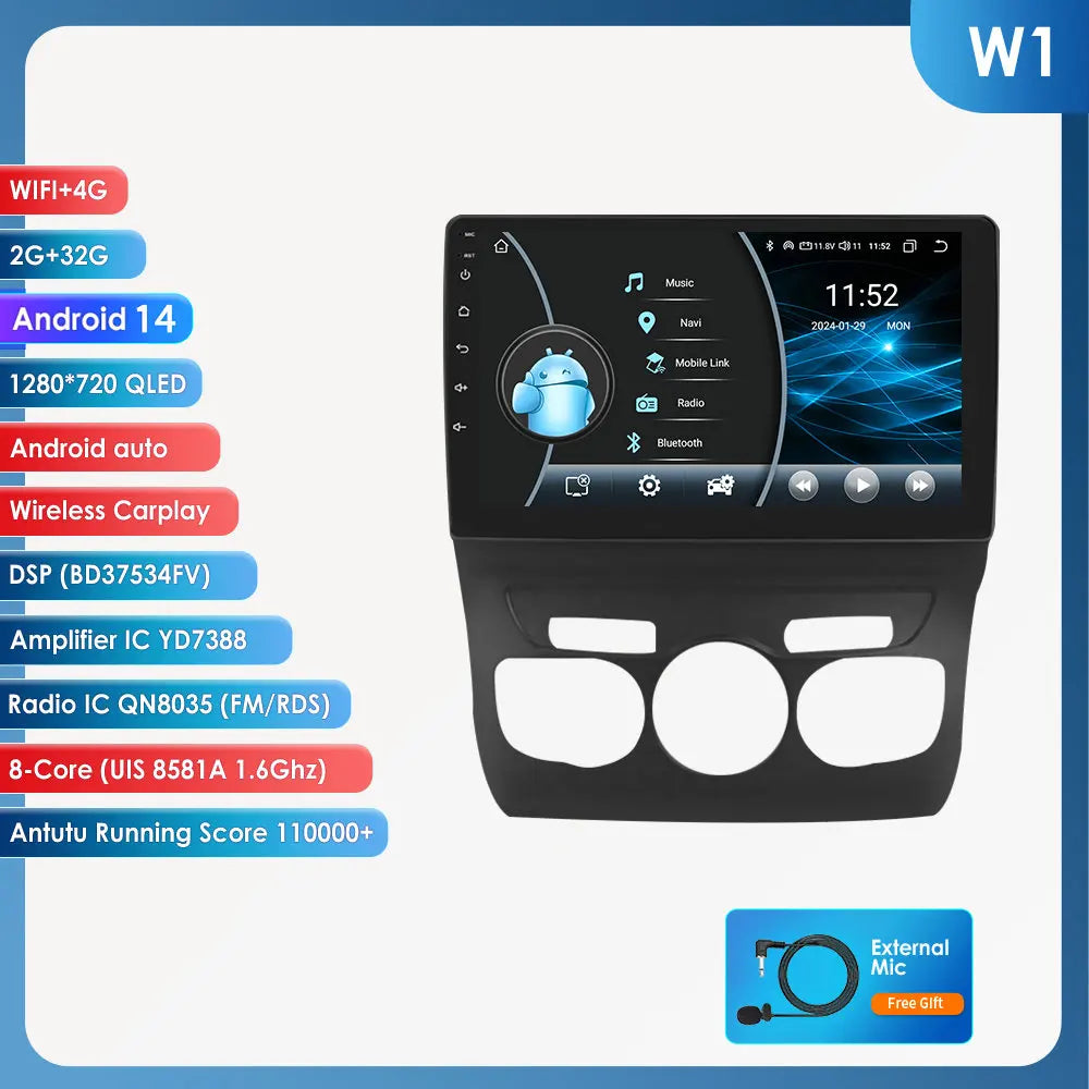Citroen C4 C4L 2013-2017 9" Android 14 Carplay Android auto wireless wifi bt gps 4g AUTMFEMA