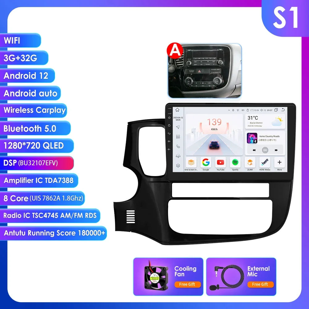 Mitsubishi Outlander 3 GF0W GG0W Xl 10,1" / 10,33" Android 14 Carplay Android auto wireless wifi bt gps 4g  AUTMQMHH