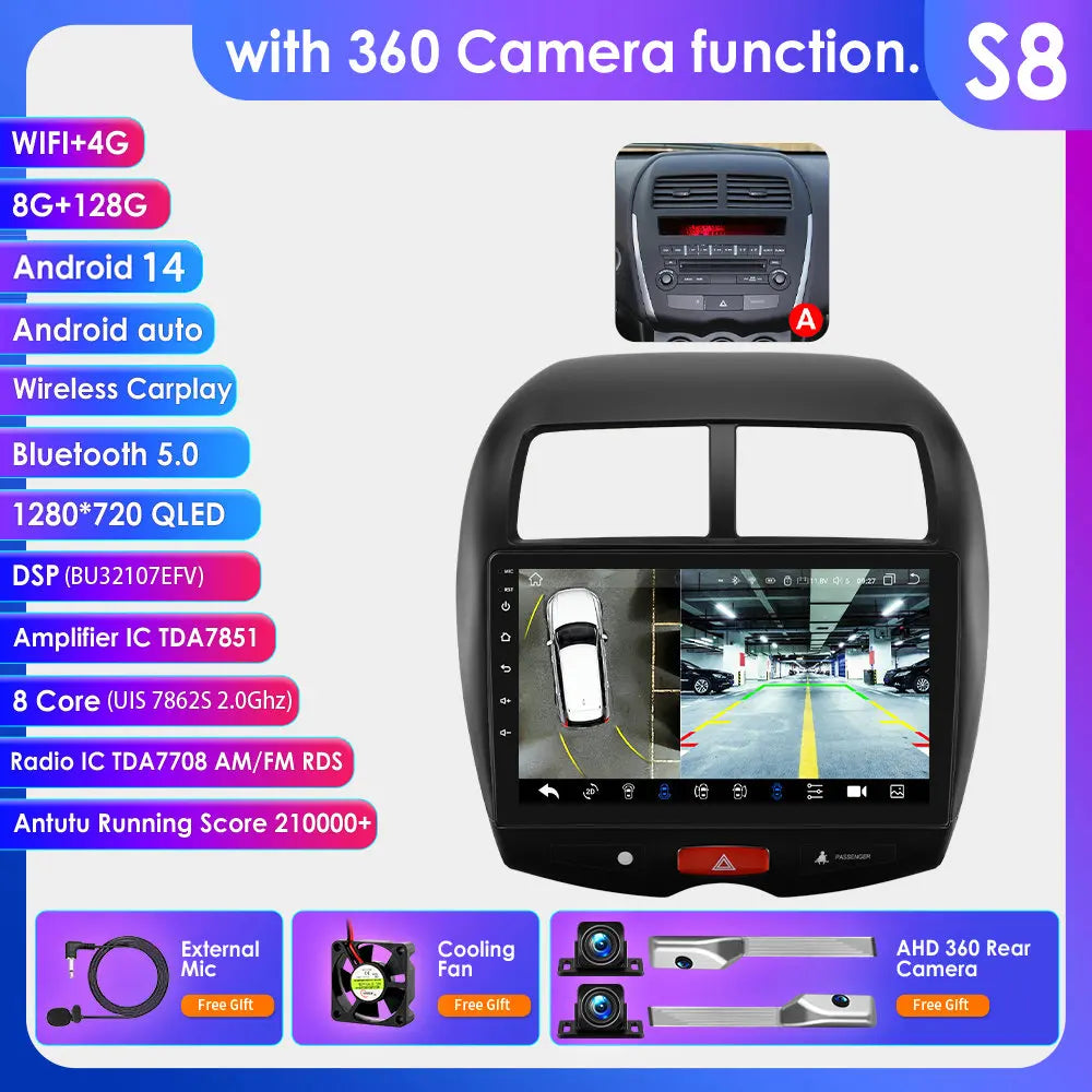 Mitsubishi ASX 1 2010 - 2018 9"Android 14 Carplay Android auto wireless wifi bt gps 4g RDS AUTMMTBSX
