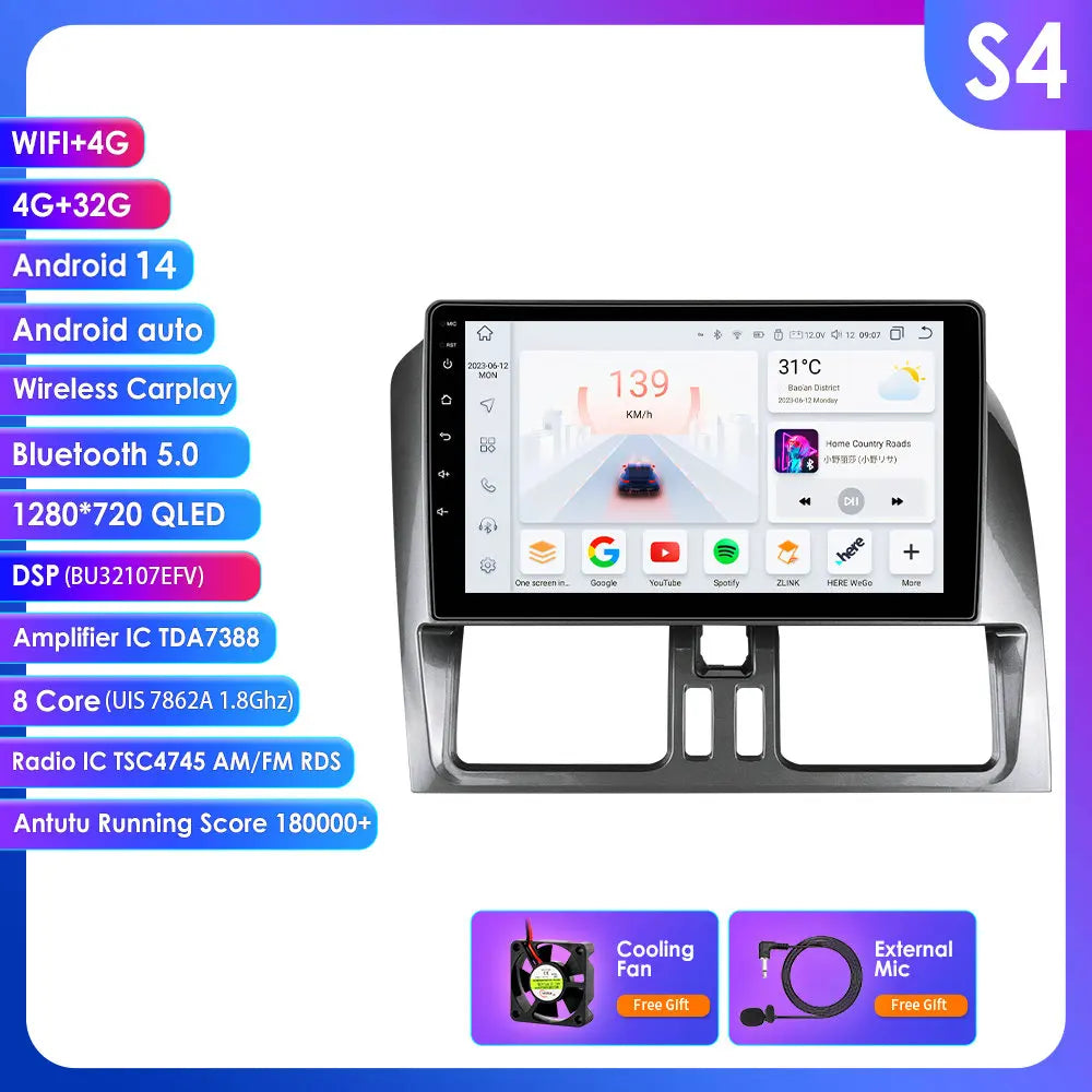 Volvo XC60 2008 - 2017 9" Android 14 Carplay Android auto wireless wifi bt gps 4g AUTMLM13