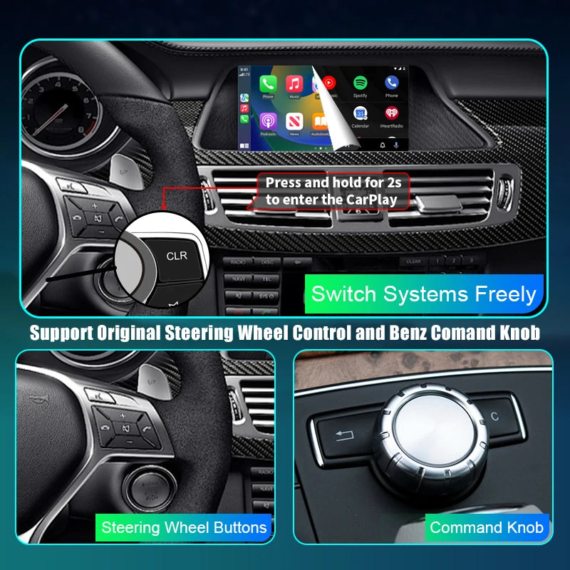 Mercedes Benz A - W176 B- W246 CLA GLA  C-W204 E- W212 C207 CLS W218 ML GL GLK SLK R72 G W463  wireless carplay android auto gps mirrorlink AUTMMMBCS