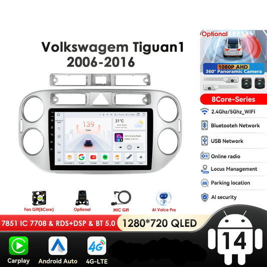 VW Volkswagen Tiguan 2006-2016 9" Android 14 Carplay Android auto wireless wifi bt gps 4g  AUTMKZ2Q