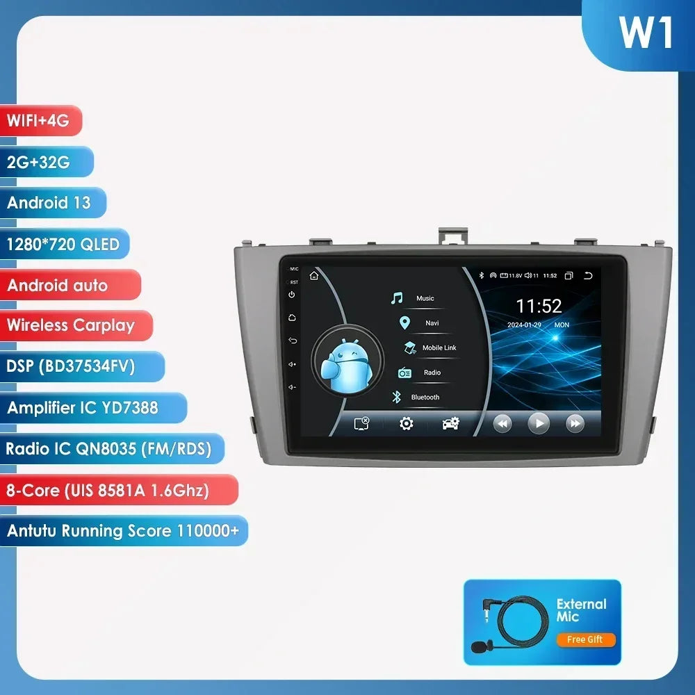 Toyota Avensis T27 2008 - 2015 9" Android 14 Carplay Android auto wireless wifi bt gps 4g  AUTMAVSTY