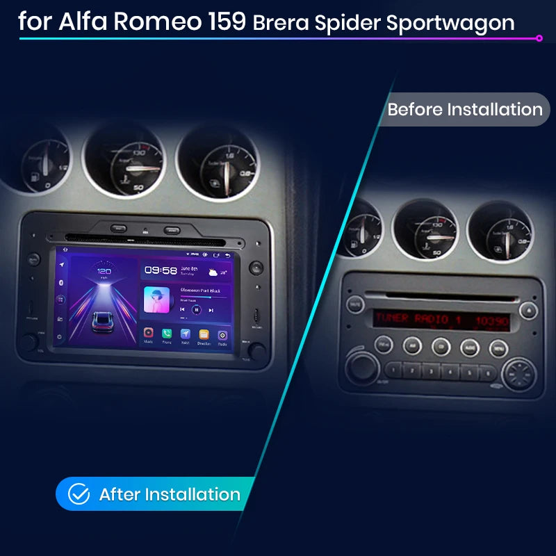 Alfa Romeo 159 Brera Spider Sportwagon Android 12 Auto Radio  Carplay Car Multimedia RDS GPS  2din autoradio AUTMALFRM