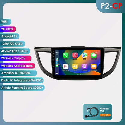 Honda CR-V 4th 2012-2016 9" Android 14 Carplay Android auto wireless wifi bt gps 4g AUTMVCRH4