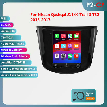 Nissan Qashqai J11 X-Trail 3 T32 2013-2017 9" Android 14 Carplay Android auto wireless wifi bt gps 4g  AUTM5DN7