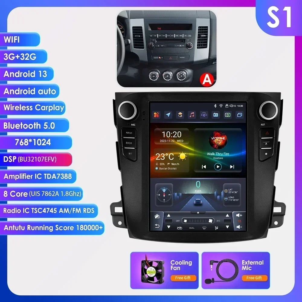 Mitsubishi Outlander Xl 2 2008-2013 9,7" Android 14 Carplay Android auto wireless wifi bt gps 4g AUTMXLOMX