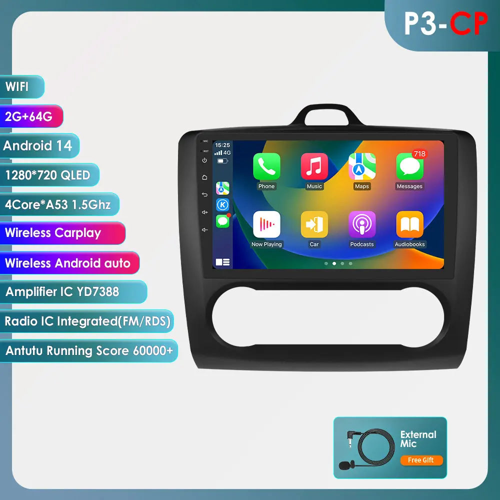Ford Focus  2004-2011 9" / 10,33"  Android 14 Carplay Android auto wireless wifi bt gps 4g AUTMQRQU