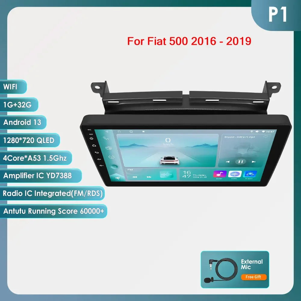 Fiat 500 2016 -2019  9"/10,33" Android 14 Carplay Android auto wireless wifi bt gps 4g AUTM7LJI