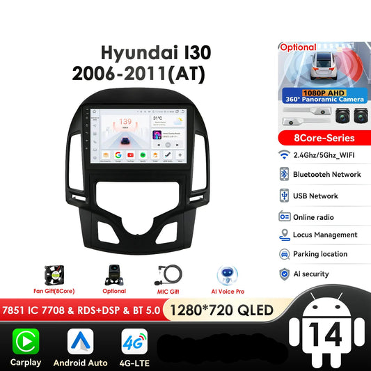 Hyundai I30 2006-2011  9" / 10,33" Android 14 Carplay Android auto wireless wifi bt gps 4g AUTMQS31
