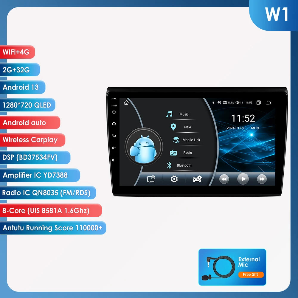 Fiat Bravo 2007 - 2012 9" Android 14 Carplay Android auto wireless wifi bt gps 4g AUTMF9LG