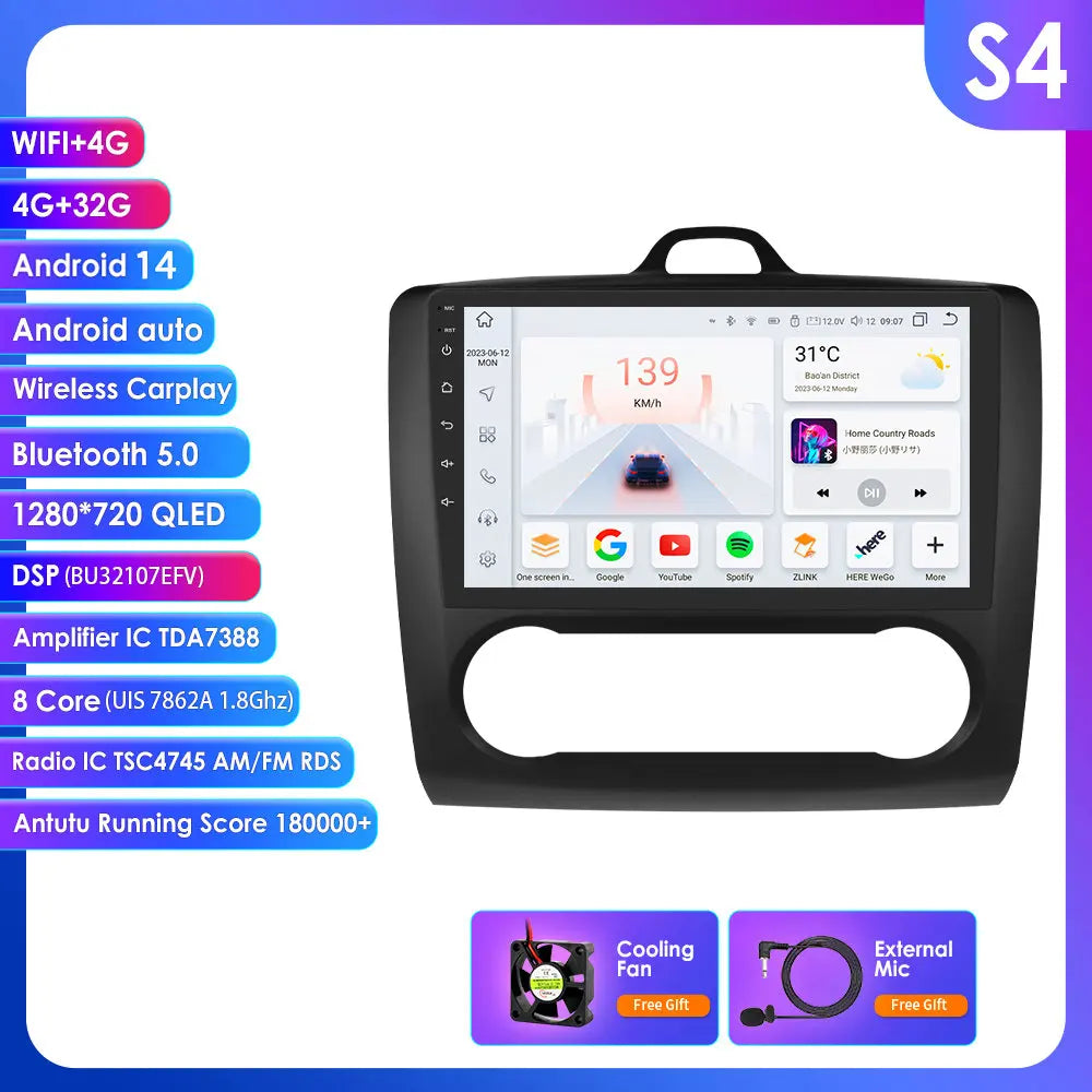 Ford Focus  2004-2011 9" / 10,33"  Android 14 Carplay Android auto wireless wifi bt gps 4g AUTMQRQU