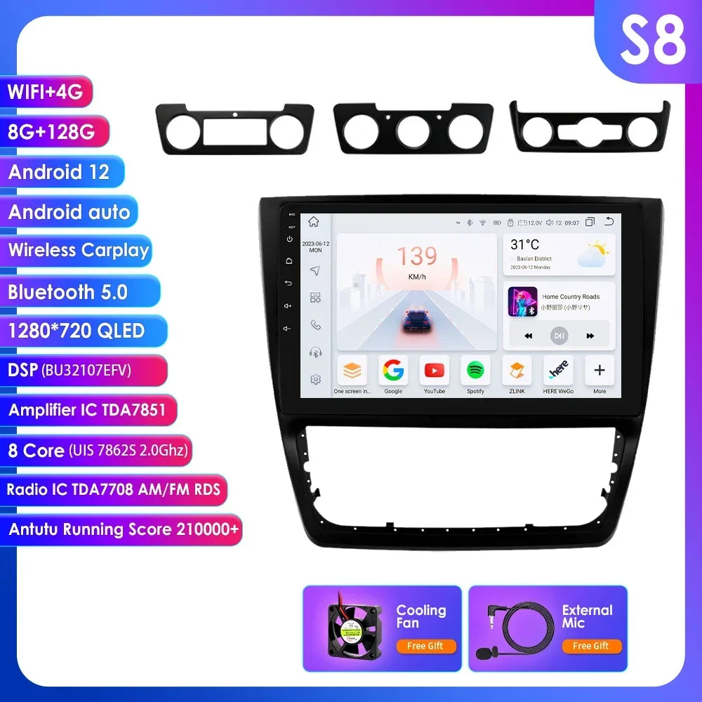 Skoda Yeti 5L 2009-2014 10,1" Android 14 Carplay Android auto wireless wifi bt gps 4g  AUTMDTJX