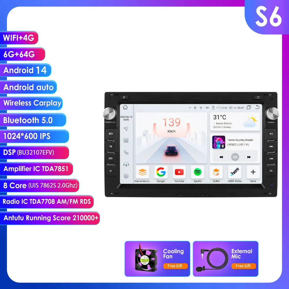 VW Golf 4 Passat POLO Transport T5 Multivan Seat Jetta 7" Android 14 Carplay Android auto wireless wifi bt gps 4g AUTMY82N