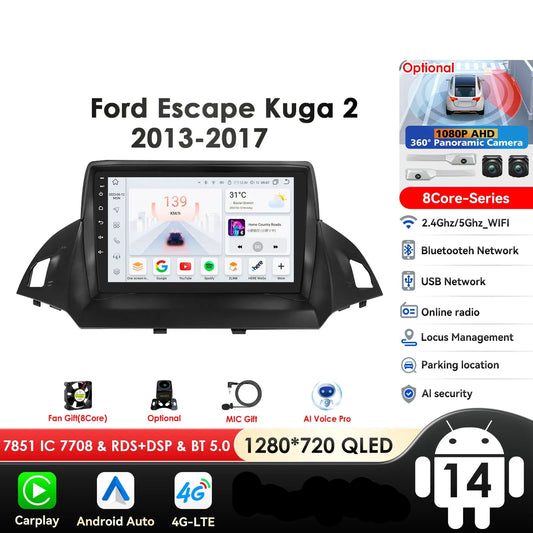 Ford Kuga 2 2013 - 2017 C MAX  C-MAX 2010 - 2017   9" Android 14 Carplay Android auto wireless wifi bt gps 4g AUTMPLDD