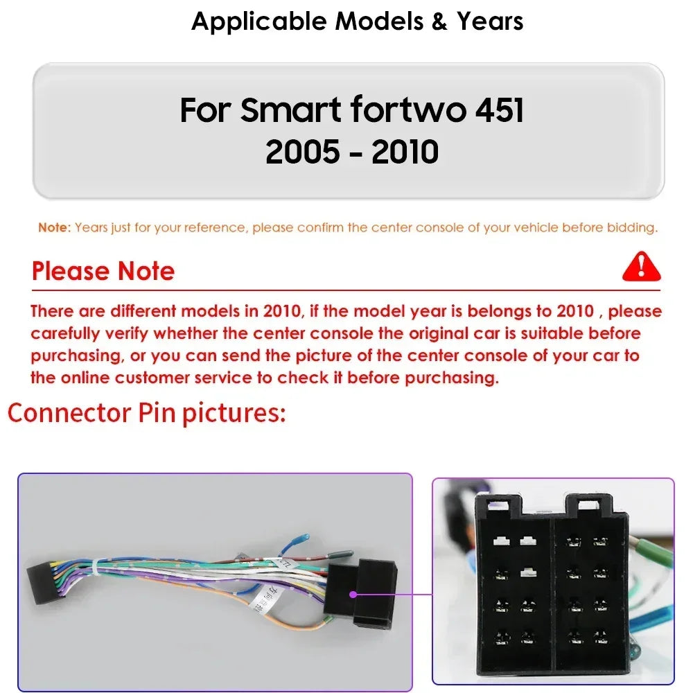 Smart Fortwo 2006-2010 9" Android 14 Carplay Android auto wireless wifi bt gps 4g AUTMB3CC
