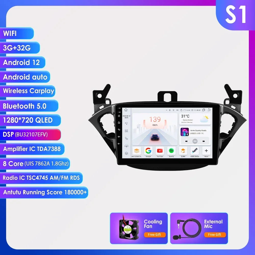 Opel Adam 2013 - 2016 Opel Corsa E Van 2015 - 2019 9" Android 14 Carplay Android auto wireless wifi bt gps 4g  AUTMA5KA