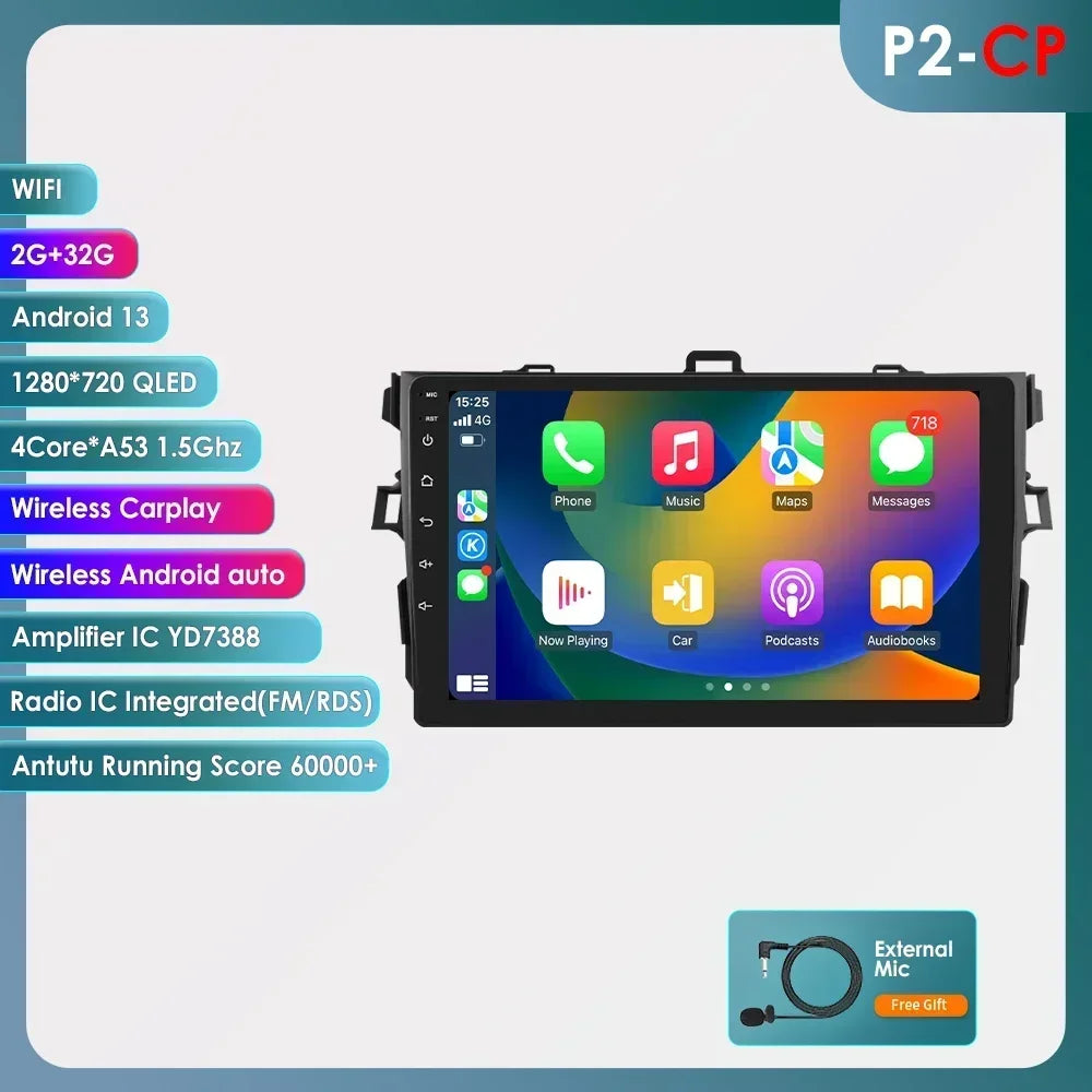 Toyota Corolla E140/150 2007 - 2011 9" Android 14 Carplay Android auto wireless wifi bt gps 4g   AUTMCRLTY