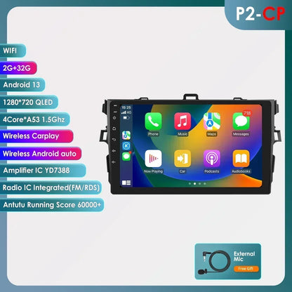 Toyota Corolla E140/150 2007 - 2011 9" Android 14 Carplay Android auto wireless wifi bt gps 4g   AUTMCRLTY
