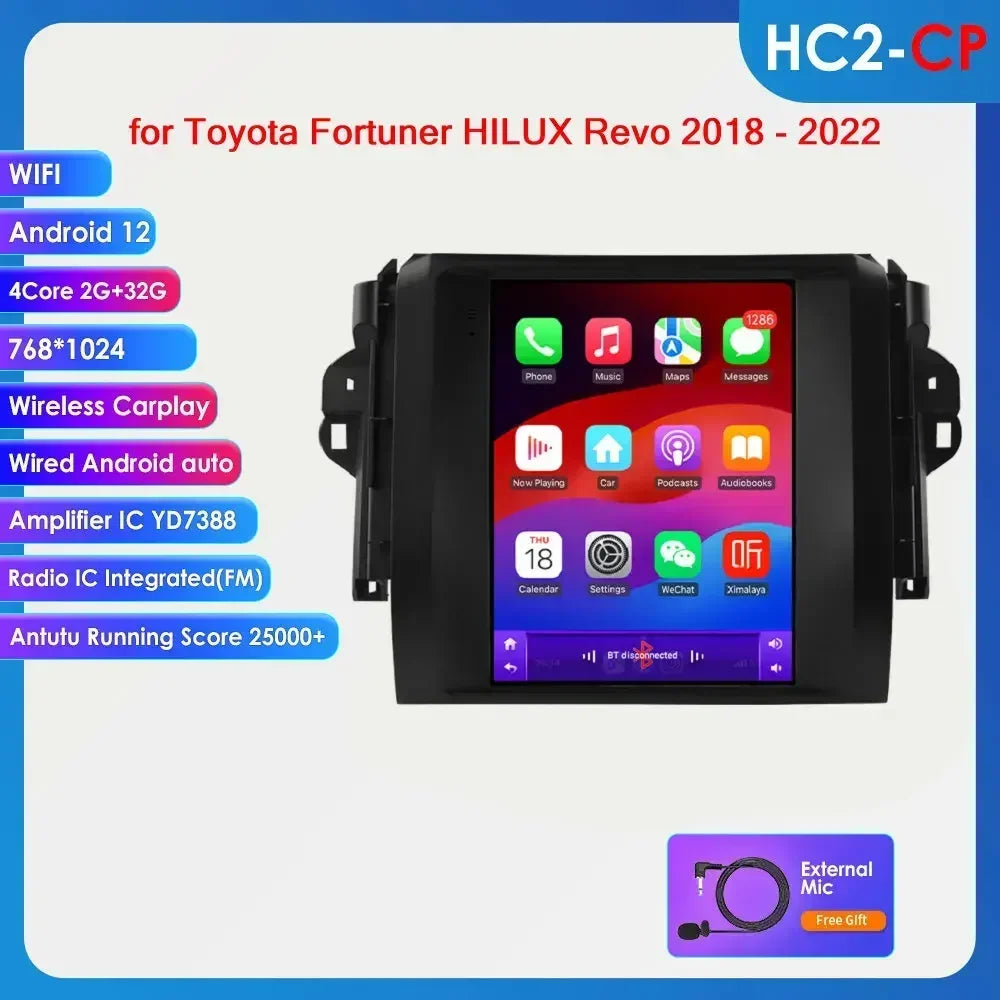 Toyota Fortuner HILUX Revo 2016 -2022  9.7" Android 14 Carplay Android auto wireless wifi bt gps 4g AUTMHXLFT