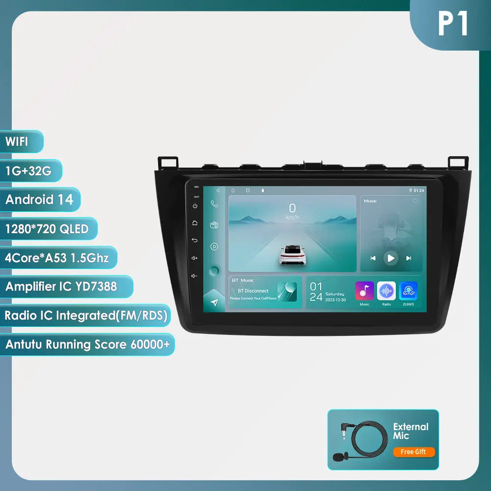 Mazda 6 2007 - 2012 9" Android 14 Carplay Android auto wireless wifi bt gps 4g AUTMJSBD