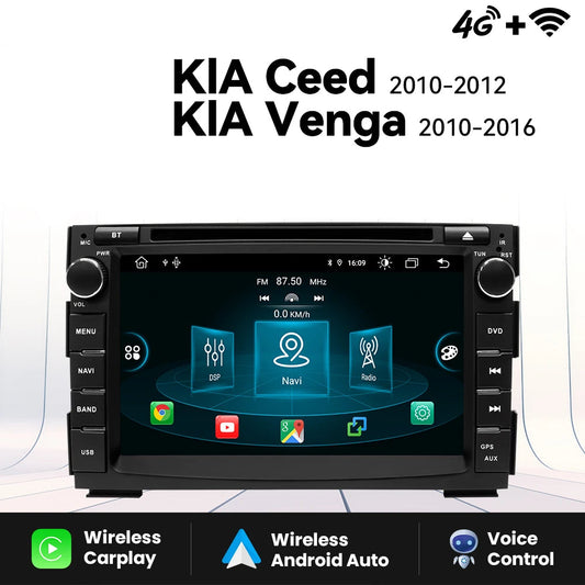Kia Ceed 2010 -2012 Venga Android 7" Android 14 Carplay Android auto wireless wifi bt gps 4g AUTM9N0X