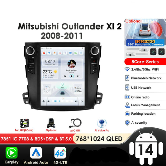 Mitsubishi Outlander Xl 2 2008-2013 9,7" Android 14 Carplay Android auto wireless wifi bt gps 4g AUTMXLOMX