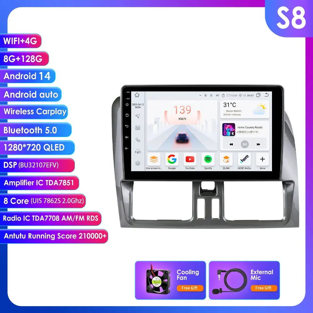 Volvo XC60 2008 - 2017 9" Android 14 Carplay Android auto wireless wifi bt gps 4g AUTMLM13