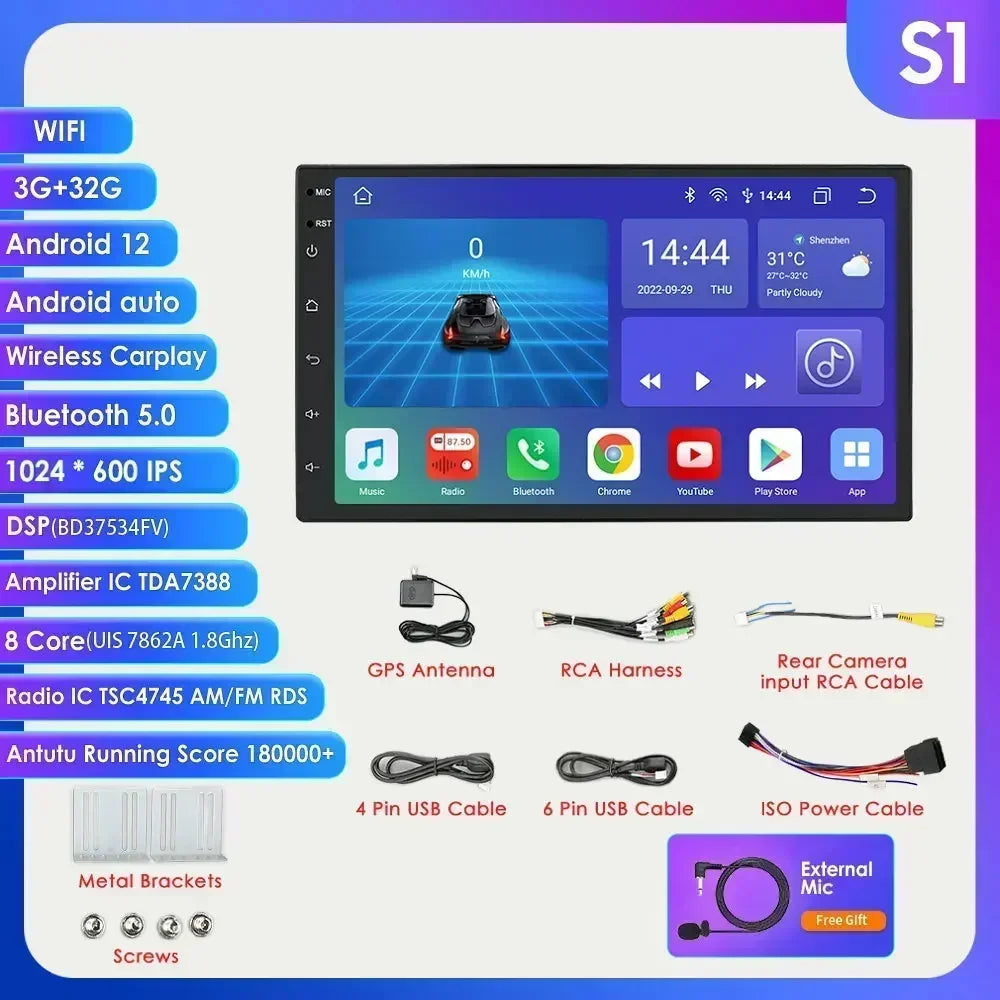 Universale 2 DIN 7" Android 14 Carplay Android auto wireless wifi bt gps 4g AUTMIYLG