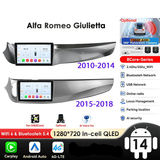 Alfa Romeo Giulietta 2010-2018 9" Android 14 Carplay Android auto wireless wifi bt gps 4g AUTMPK52