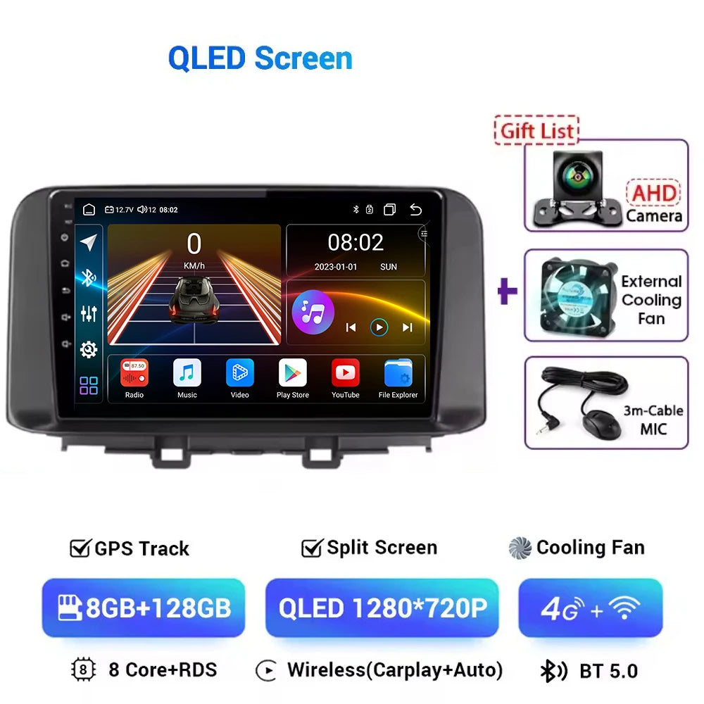 Hyundai Kona 2018-2022 Android 14 Multimedia Video Player GPS RDS DSP 5G Carplay Auto AUTMHKDFN
