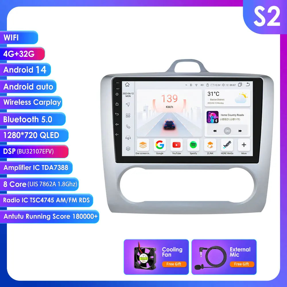 Ford Focus  2004-2011 9" / 10,33"  Android 14 Carplay Android auto wireless wifi bt gps 4g AUTMQRQU