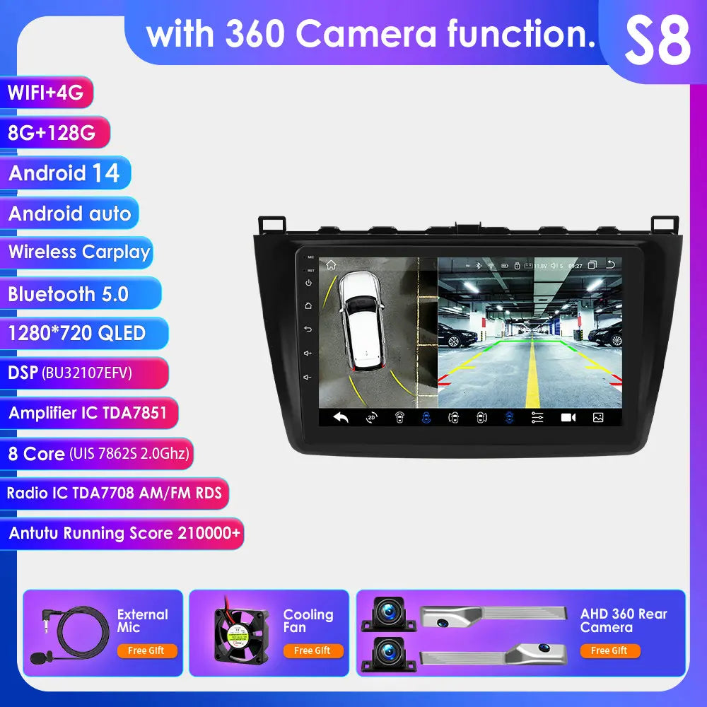 Mazda 6 2007 - 2012 9" Android 14 Carplay Android auto wireless wifi bt gps 4g AUTMJSBD