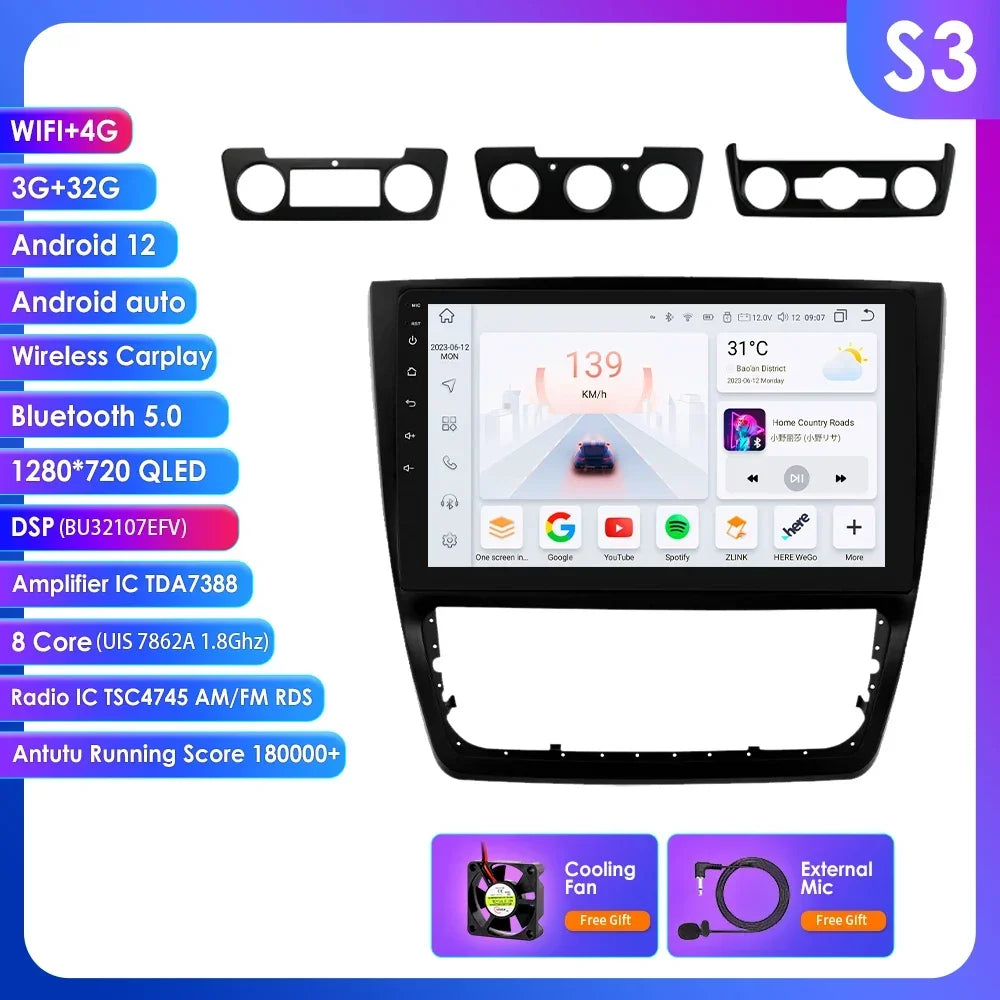 Skoda Yeti 5L 2009-2014 10,1" Android 14 Carplay Android auto wireless wifi bt gps 4g  AUTMDTJX