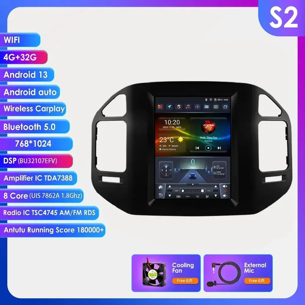 Mitsubishi Pajero V60 V68 V73 1999-2006 9,7" Android 14 Carplay Android auto wireless wifi bt gps 4g  AUTMN48V