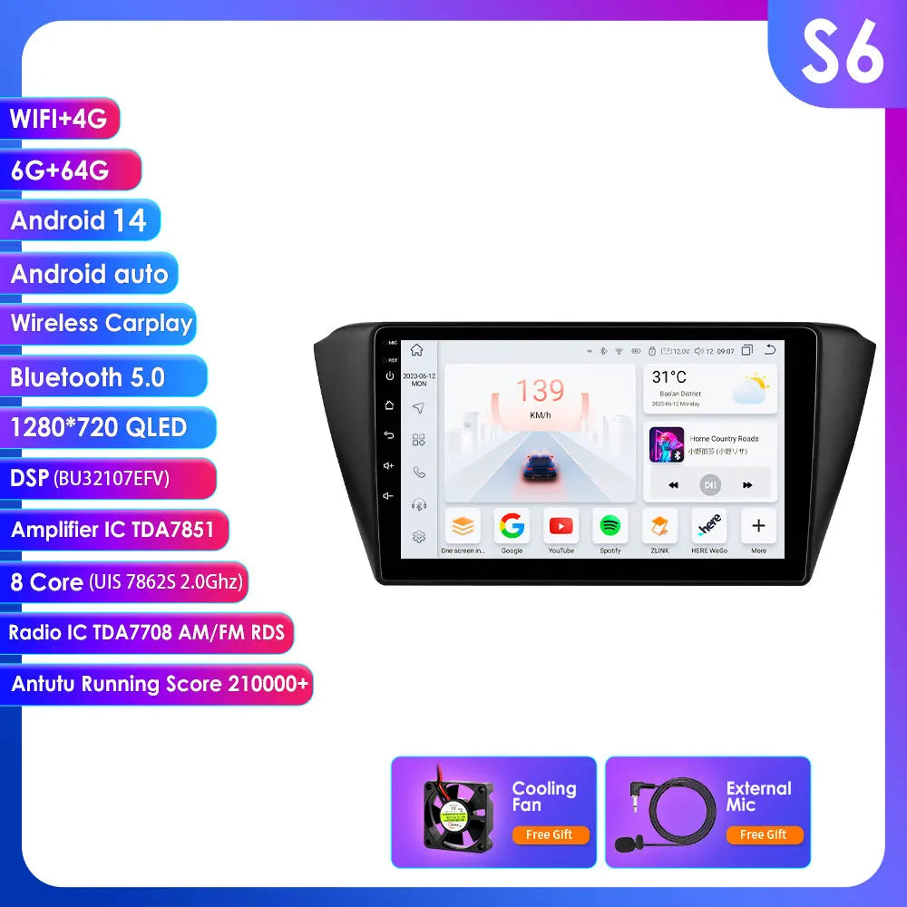 Skoda Fabia 3 III 2015-2019 9" / 10,33" Android 14 Carplay Android auto wireless wifi bt gps 4g AUTMREUR