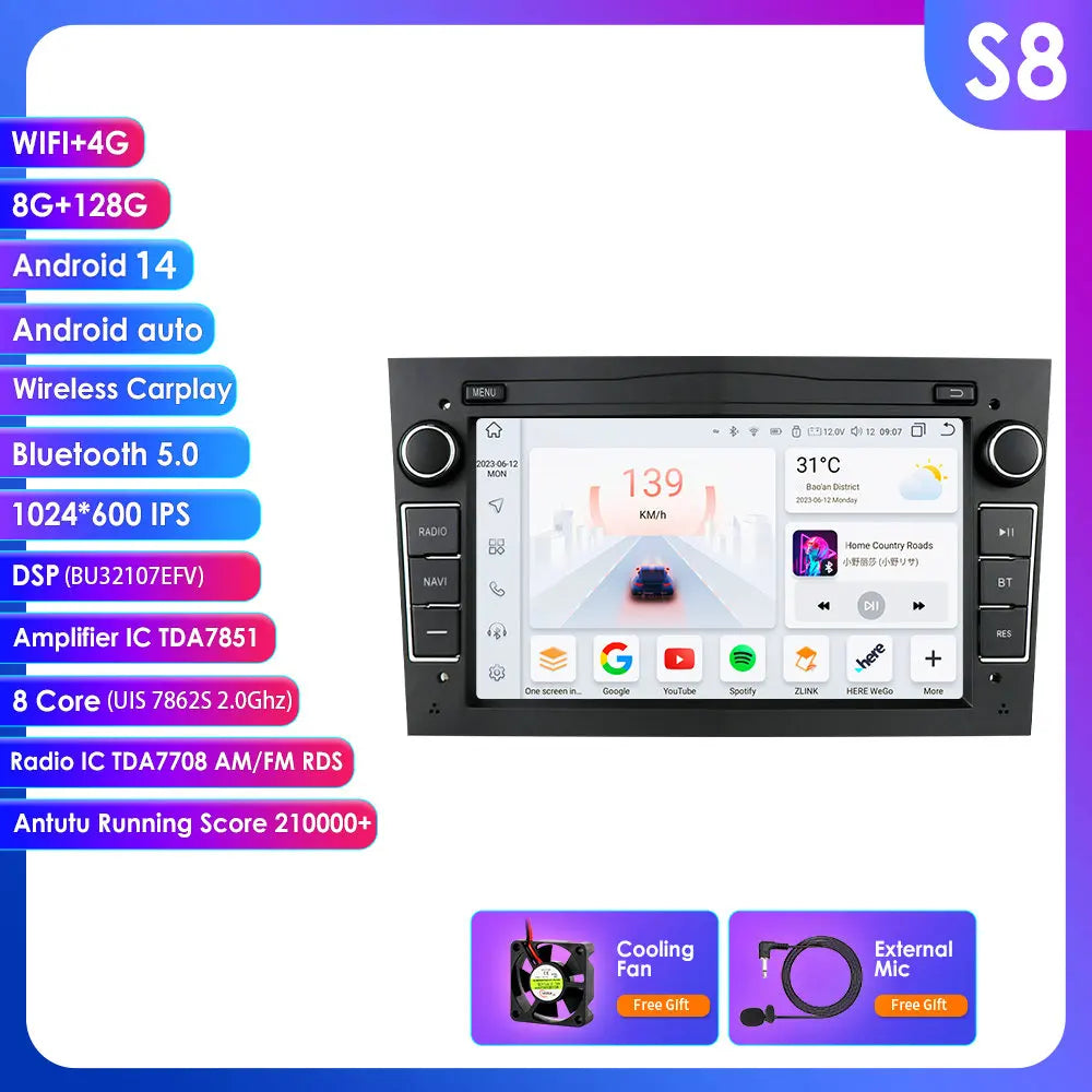 Opel Astra H J 2004 Vectra Vauxhall Antara Zafira Corsa C D Vivaro Meriva 7" Android 14 Carplay Android auto wireless wifi bt gps 4g   AUTMV0E4