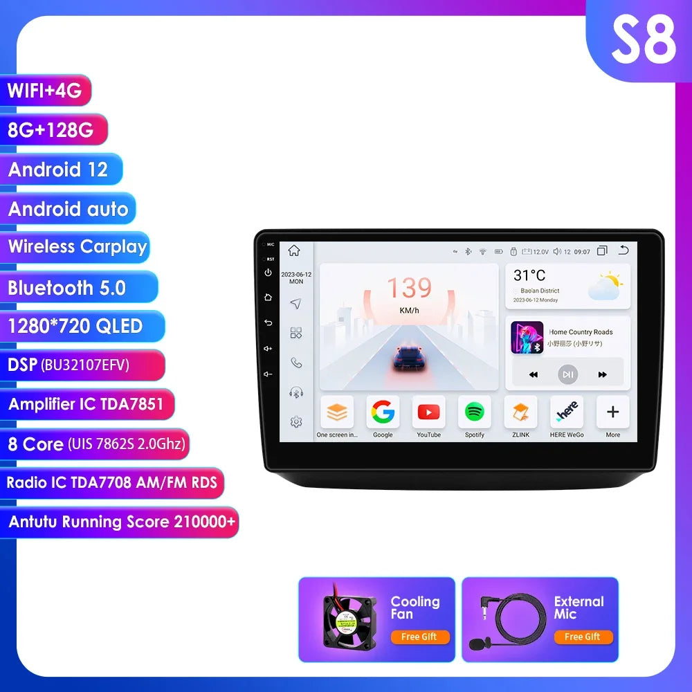 Skoda Fabia 2 2007 - 2014 10,1" Android 14 Carplay Android auto wireless wifi bt gps 4g  AUTMQ1FL