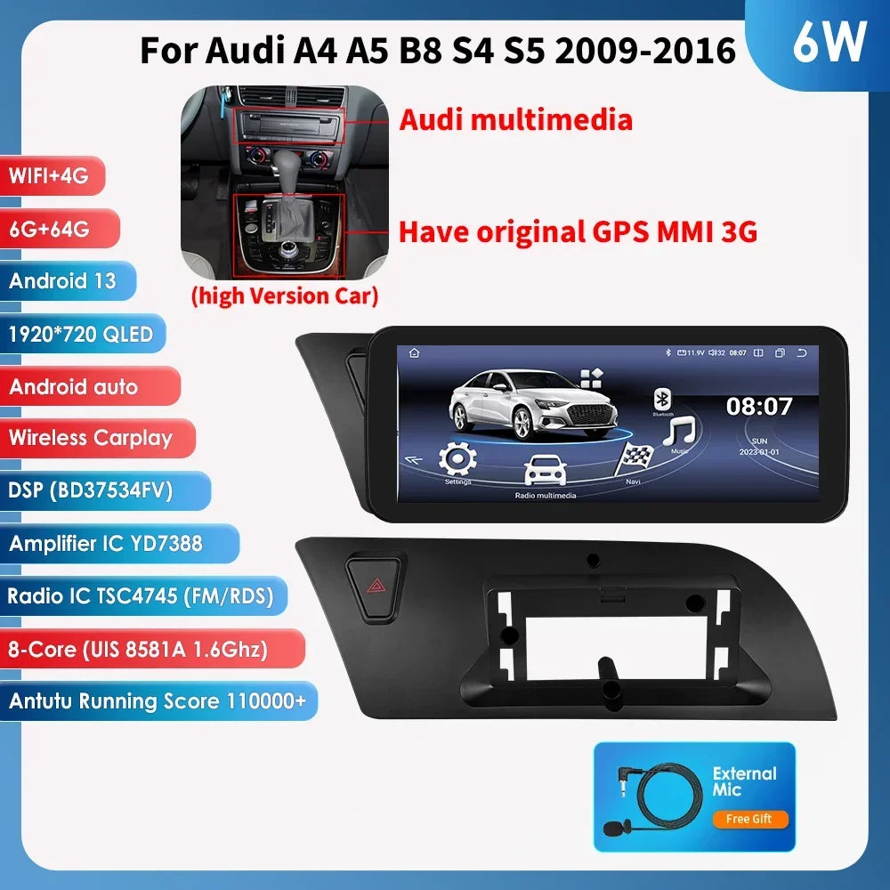 Audi A4 A4L B8 2009 - 2016 10,25" Android 14 Carplay Android auto wireless wifi bt gps 4g  AUTMCYZ9