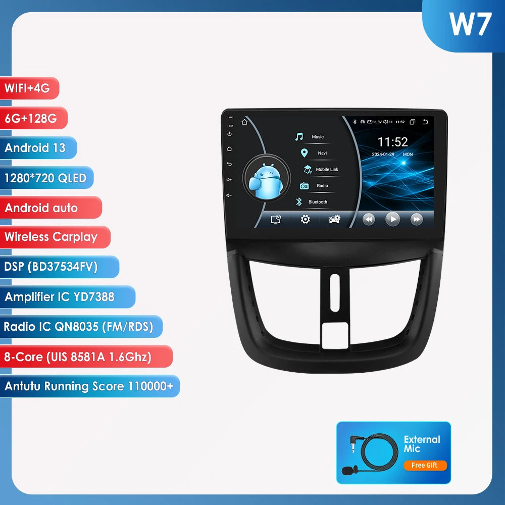 Peugeot SW 207 CC 207 CC 2006-2015  Car Radio RDS WIFI BT GPS wireless CarPlay Android Auto AUTM76EA