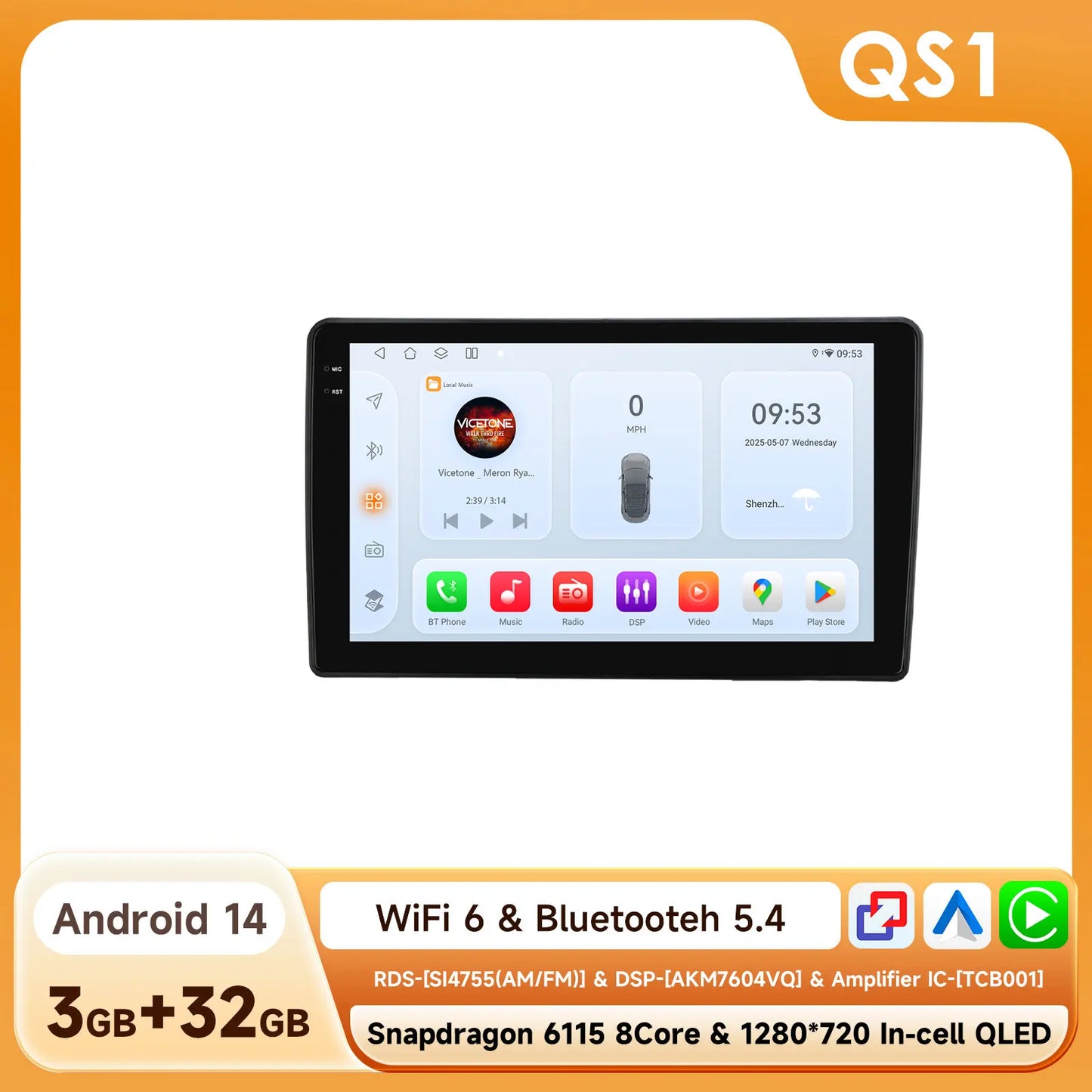 Ford Fiesta 1995-2001 Focus MK1 1998-2004 9" Android 14 Carplay Android auto wireless wifi bt gps 4g AUTM9J8W