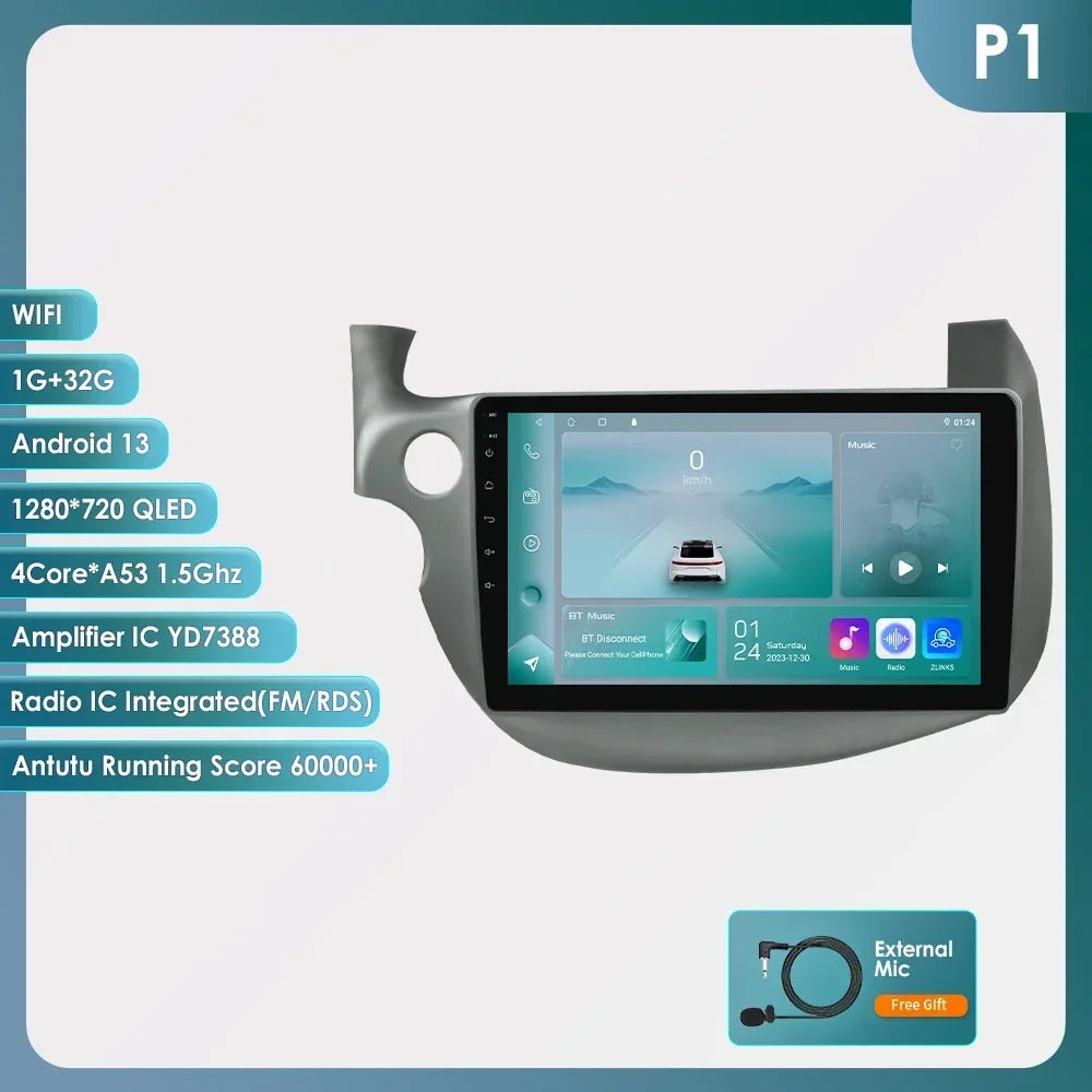 HONDA FIT JAZZ 2007-2013 9" Android 14 Carplay Android auto wireless wifi bt gps 4g  AUTMJZFHD
