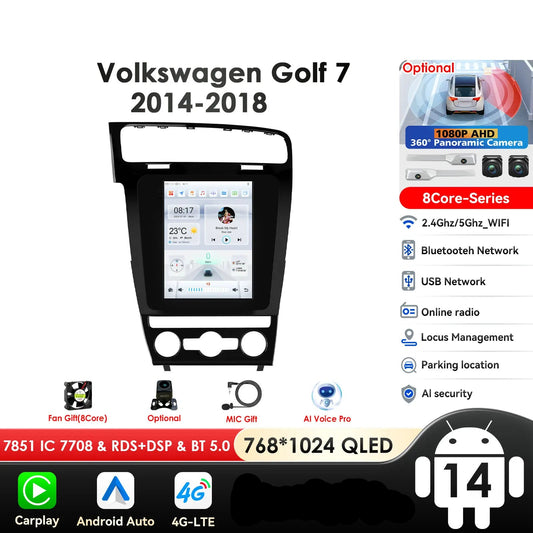 Volkswagen Golf 7 2014 -2018 9,7" Android 14 Carplay Android auto wireless wifi bt gps 4g  AUTM7VKQ