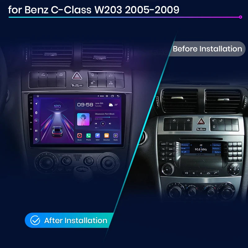 Mercedes Benz CLK-Class W209 2005-2006 9'' Android 12 Car Multimedia Player Built-in 4G DSP Android AUTO CarPlay AUTMMDCSW