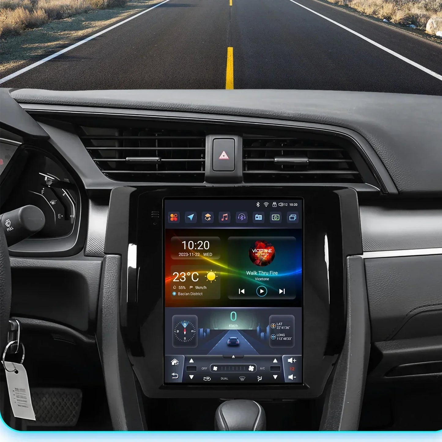 Honda Civic 2015-2020 9.7" Android 14 Carplay Android auto wireless wifi bt gps 4g AUTMCVCH3