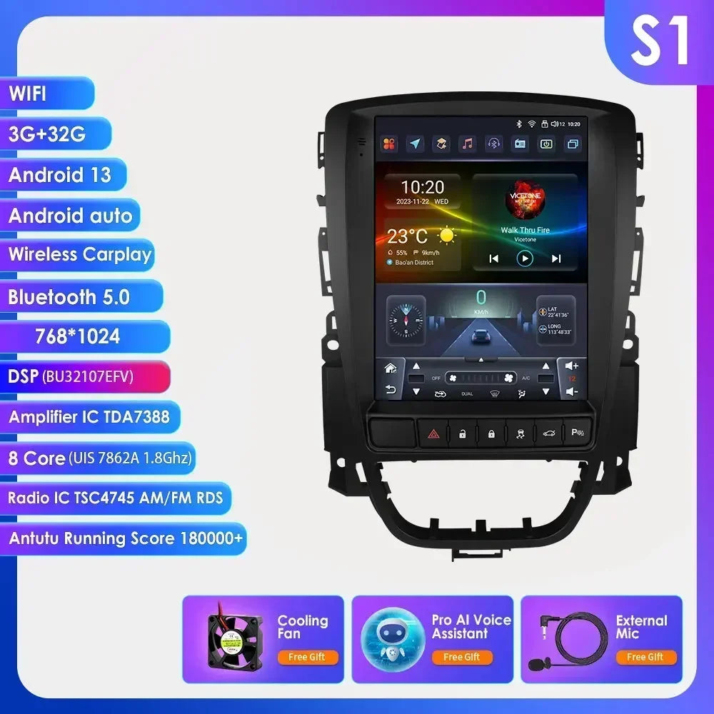 Opel Astra J Vauxhall Buick Verano 2009-2013 9,7" Android 14 Carplay Android auto wireless wifi bt gps 4g  AUTMPT97